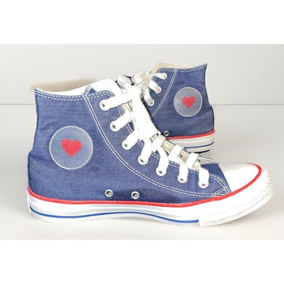 Converse Chuck Taylor Sz 6 Men / 8 Women Blue Denim Heart Love All Stars Hi Top - Picture 10 of 12
